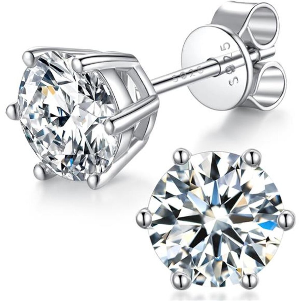Moissanite Stud Earrings Sterling Silver White Gold Plated 1ct Womens Mens